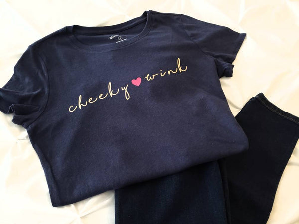 Womens Cheeky Wink Cursive Tshirt, tee shirt, Girls clothing, Cheeky Wink, Calligraphy Tshirts - The Cheeky Wink