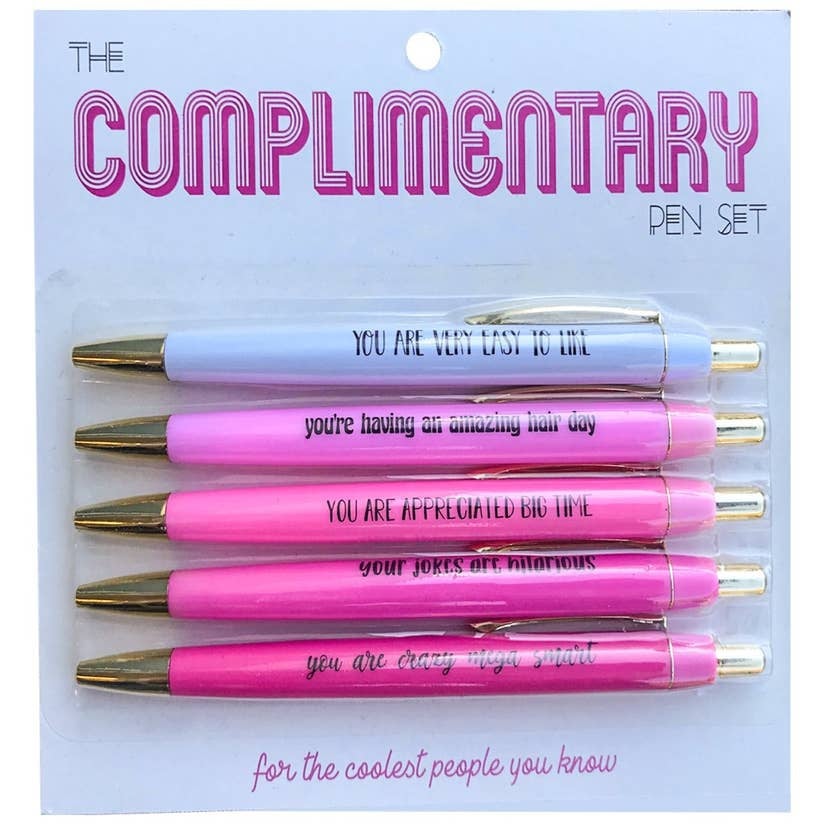 Complimentary Engraved Pen Set. Black Ink Ball Point Pens. Funny