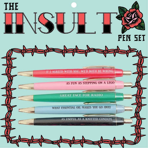 Insult Pen Set. Custom Engraved Funny Novelty Ballpoint Pens. Gifts - The Cheeky Wink