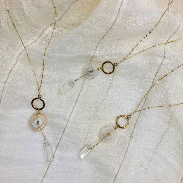 Solar Quartz + Crystal Y Necklace by SLATE + SALT