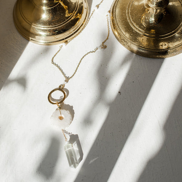 Solar Quartz + Crystal Y Necklace by SLATE + SALT