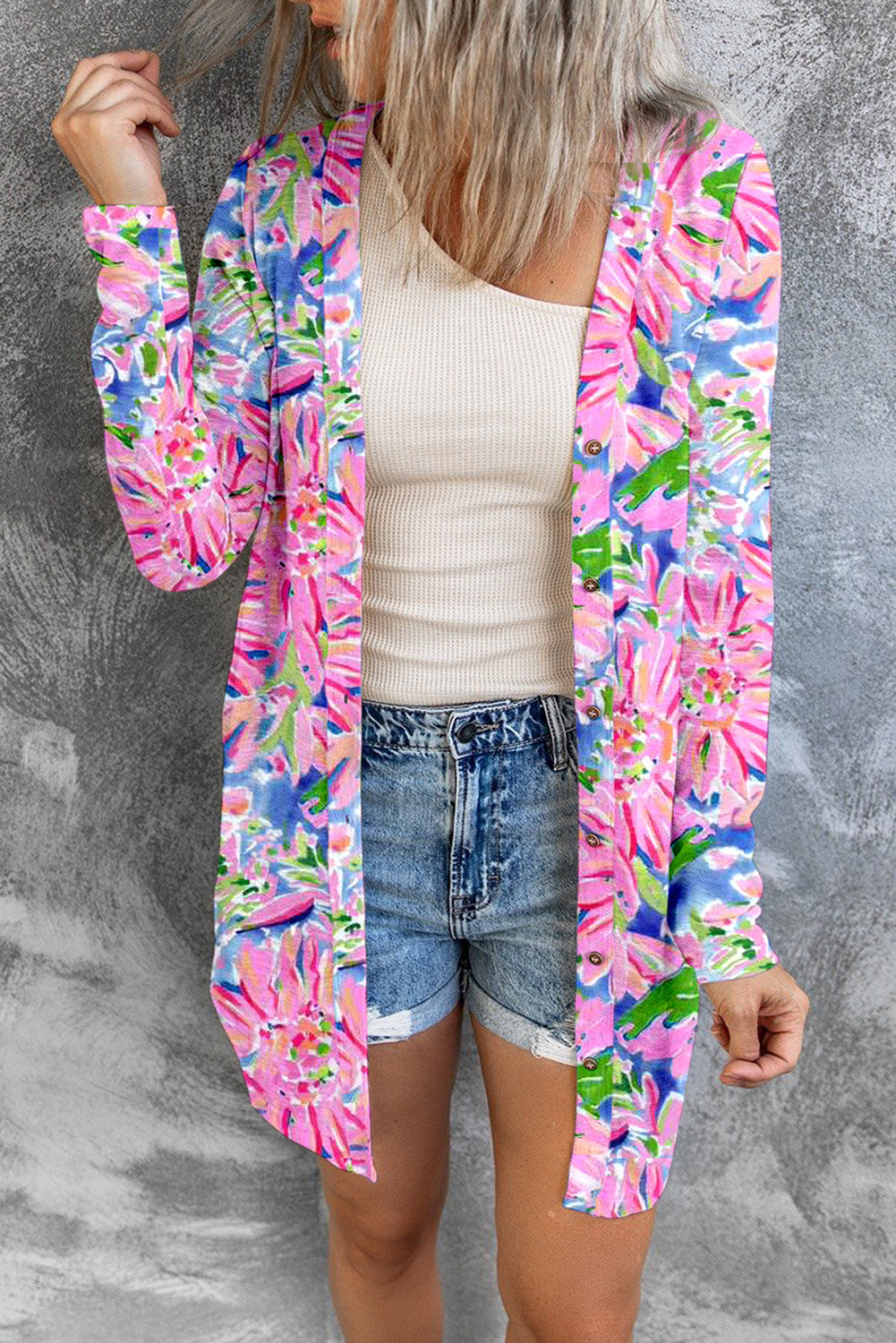 Floral Open Front Long Sleeve Cardigan Trendsi